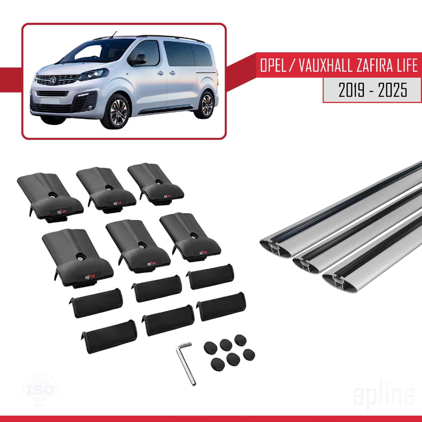 Compatible avec Opel Zafira Life 2019-2025 FLY Model Barres de Toit Railing Porte-Bagages de Voiture Gris Aluminium 3 Barres