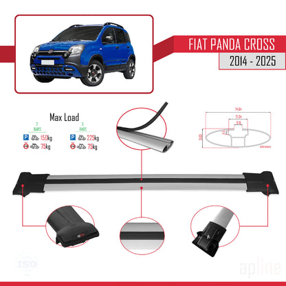 Compatible avec Fiat Panda Cross 2014-2025 FLY Model Barres de Toit Railing Porte-Bagages de Voiture Gris Aluminium 2 Barres