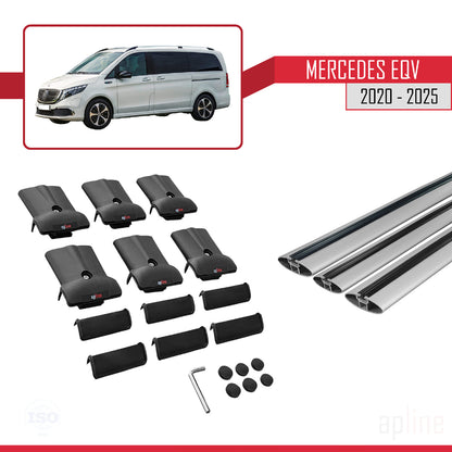 Compatible avec Mercedes EQV (W447) 2020-2025 FLY Model Barres de Toit Railing Porte-Bagages de Voiture Gris Aluminium 3 Barres