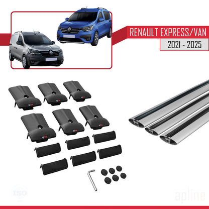 Kompatibel mit Renault Express 2021-2025 FLY Model Relingträger Dachträger Auto Gepäckträger Grau Aluminium 3 Stangen