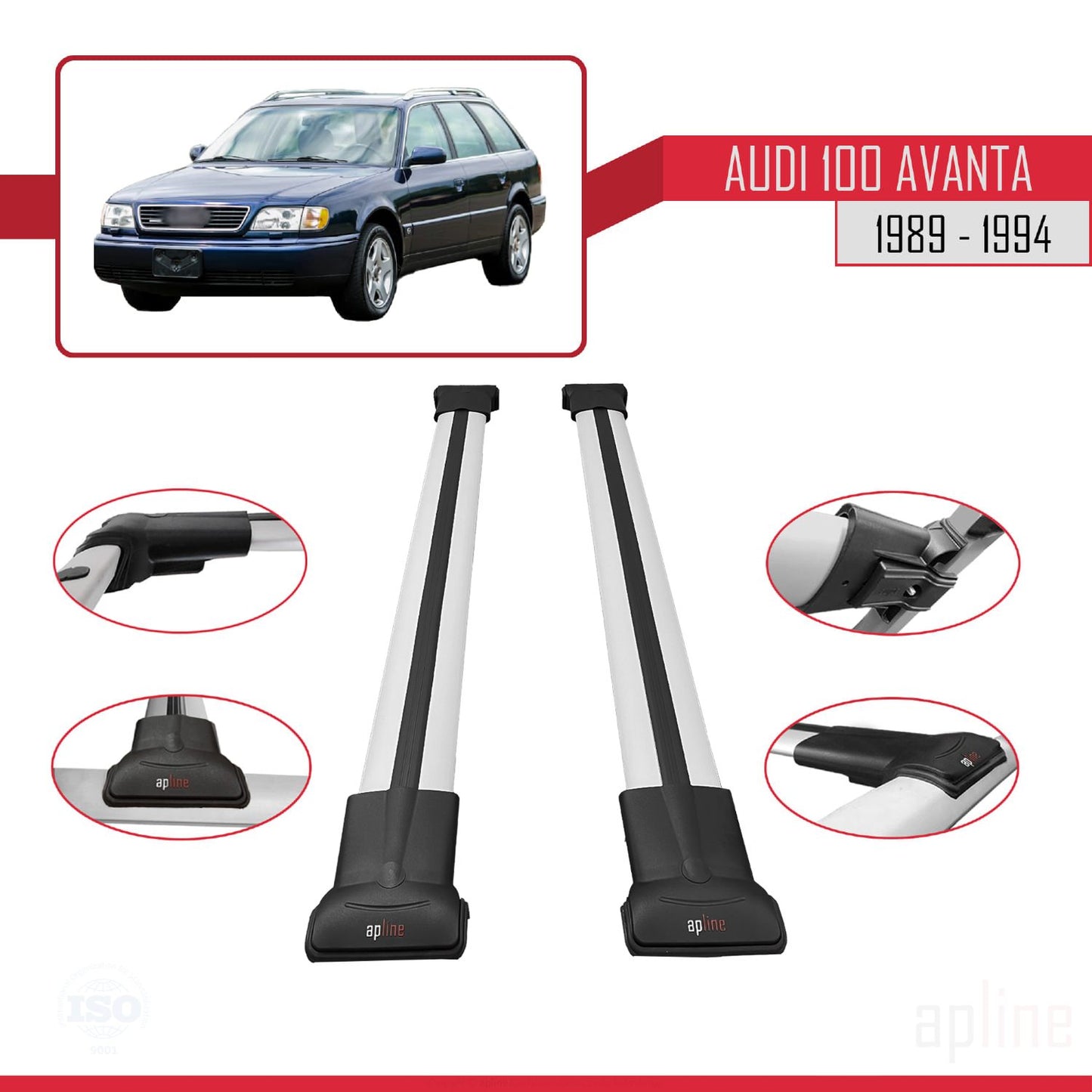 Compatible avec Audi 100 Avanta 1989-1994 FLY Model Barres de Toit Railing Porte-Bagages de Voiture Gris Aluminium 2 Barres