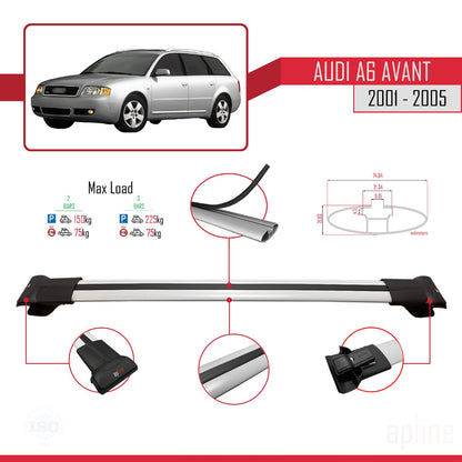 Compatible avec Audi A6 Avant 2001-2005 FLY Model Barres de Toit Railing Porte-Bagages de Voiture Gris Aluminium 2 Barres