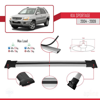 Kompatibel mit Kia Sportage 2 (JE) 2004-2009 FLY Model Relingträger Dachträger Auto Gepäckträger Grau Aluminium 3 Stangen