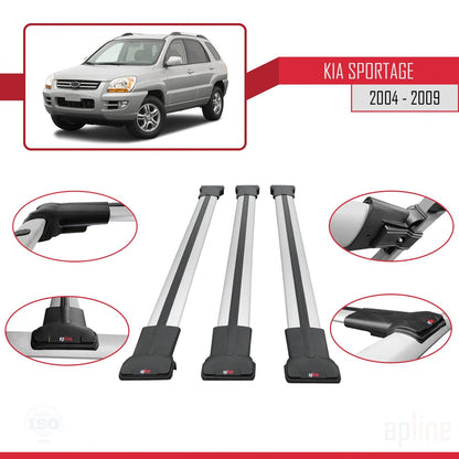 Kompatibel mit Kia Sportage 2 (JE) 2004-2009 FLY Model Relingträger Dachträger Auto Gepäckträger Grau Aluminium 3 Stangen