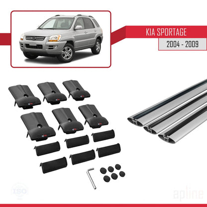 Kompatibel mit Kia Sportage 2 (JE) 2004-2009 FLY Model Relingträger Dachträger Auto Gepäckträger Grau Aluminium 3 Stangen