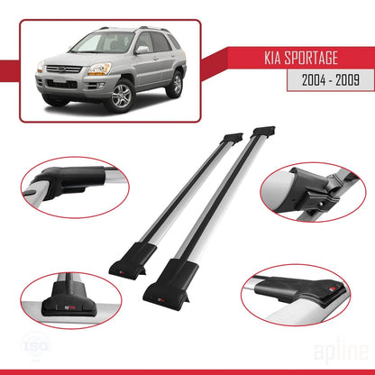 Kompatibel mit Kia Sportage 2 (JE) 2004-2009 FLY Model Relingträger Dachträger Auto Gepäckträger Grau Aluminium 2 Stangen