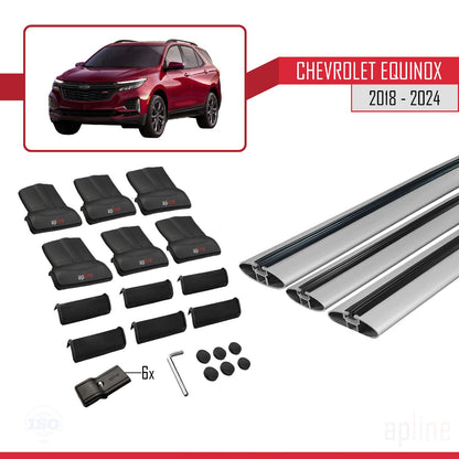 Compatible avec Chevrolet Equinox 2018-2024 FLY Model Barres de Toit Railing Porte-Bagages de Voiture Gris Aluminium 3 Barres