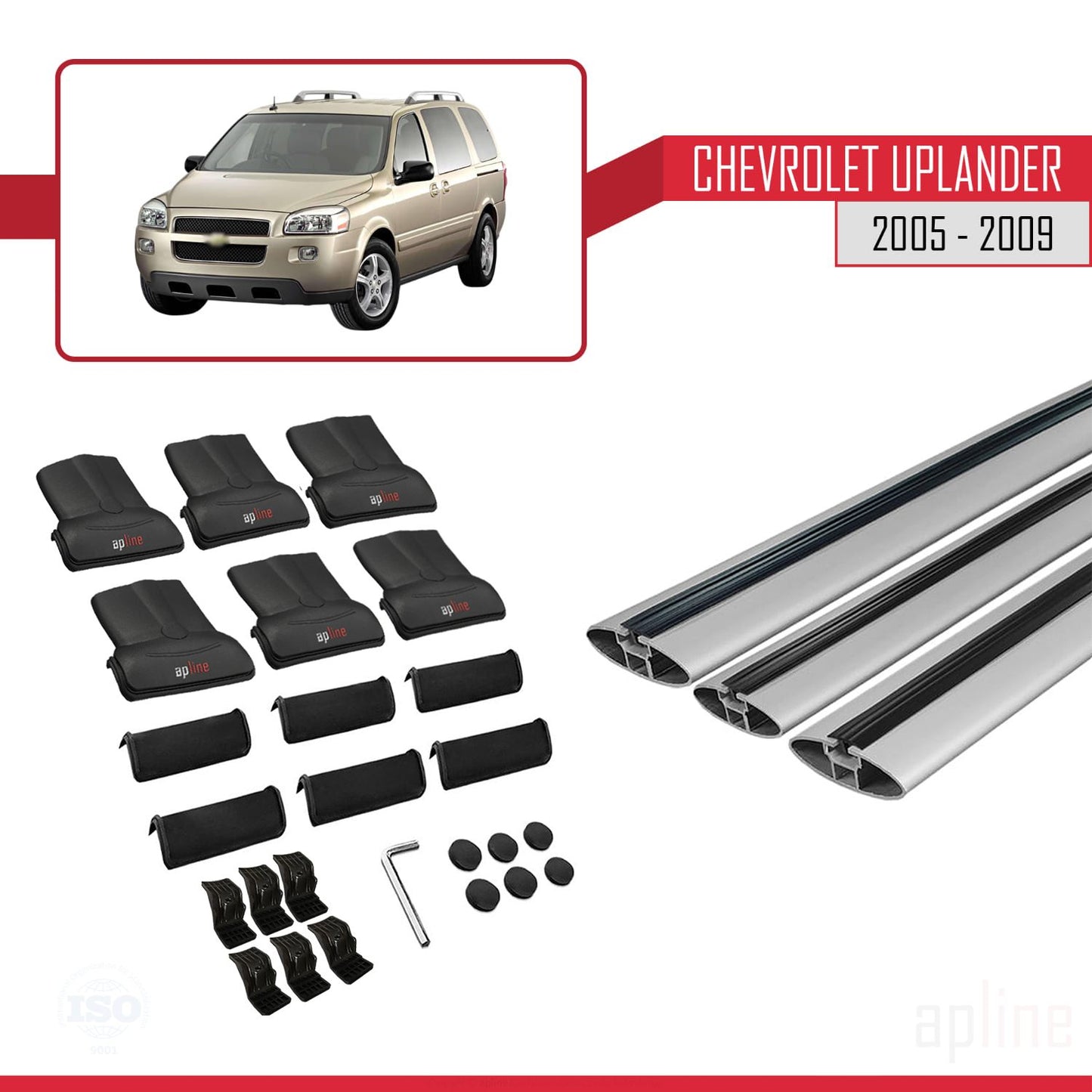 Compatible avec Chevrolet Uplander 2005-2009 FLY Model Barres de Toit Railing Porte-Bagages de Voiture Gris Aluminium 3 Barres