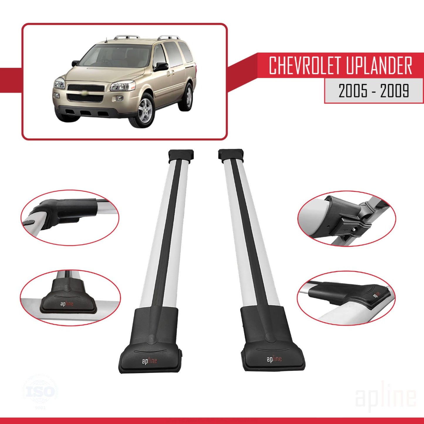 Compatible avec Chevrolet Uplander 2005-2009 FLY Model Barres de Toit Railing Porte-Bagages de Voiture Gris Aluminium 2 Barres