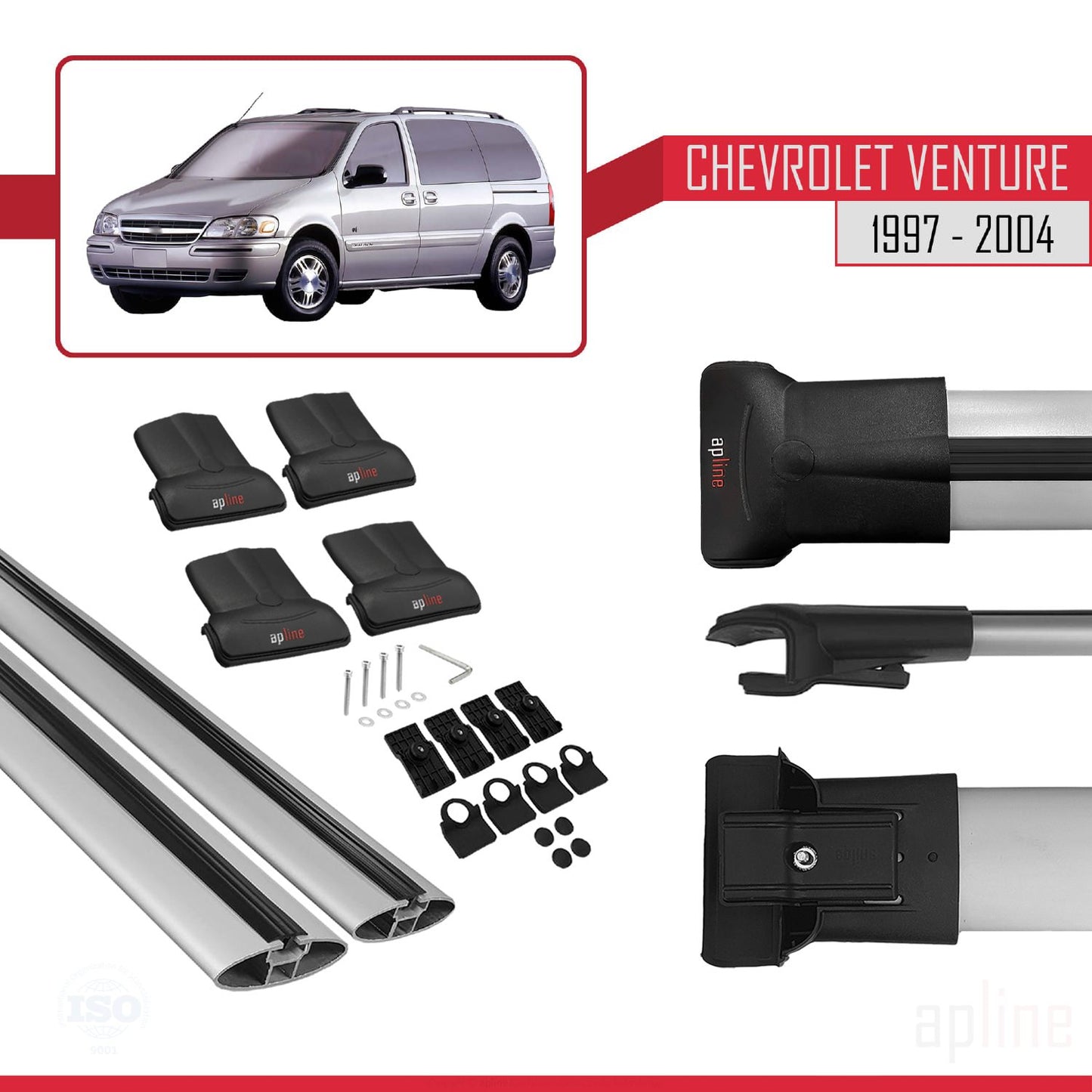 Compatible avec Chevrolet Venture 1997-2004 FLY Model Barres de Toit Railing Porte-Bagages de Voiture Gris Aluminium 2 Barres