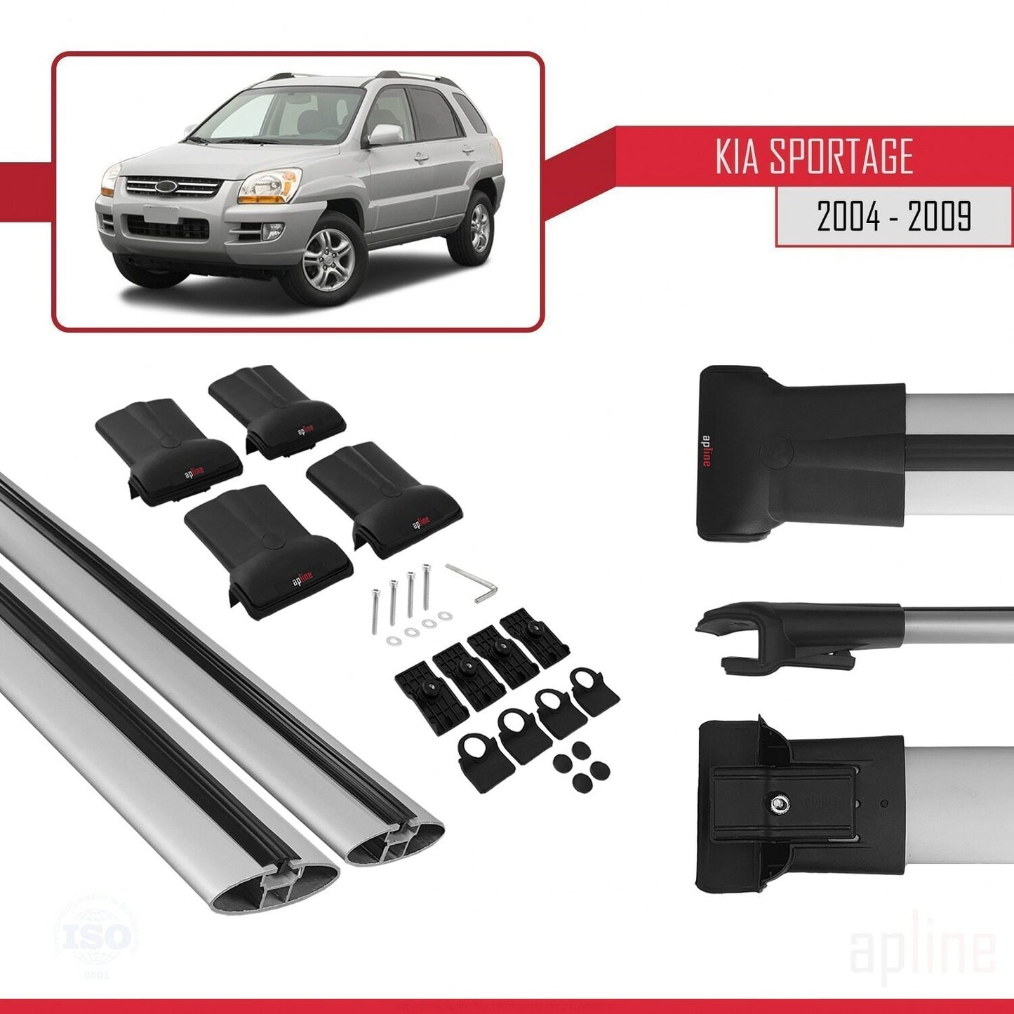 Kompatibel mit Kia Sportage 2 (JE) 2004-2009 FLY Model Relingträger Dachträger Auto Gepäckträger Grau Aluminium 2 Stangen