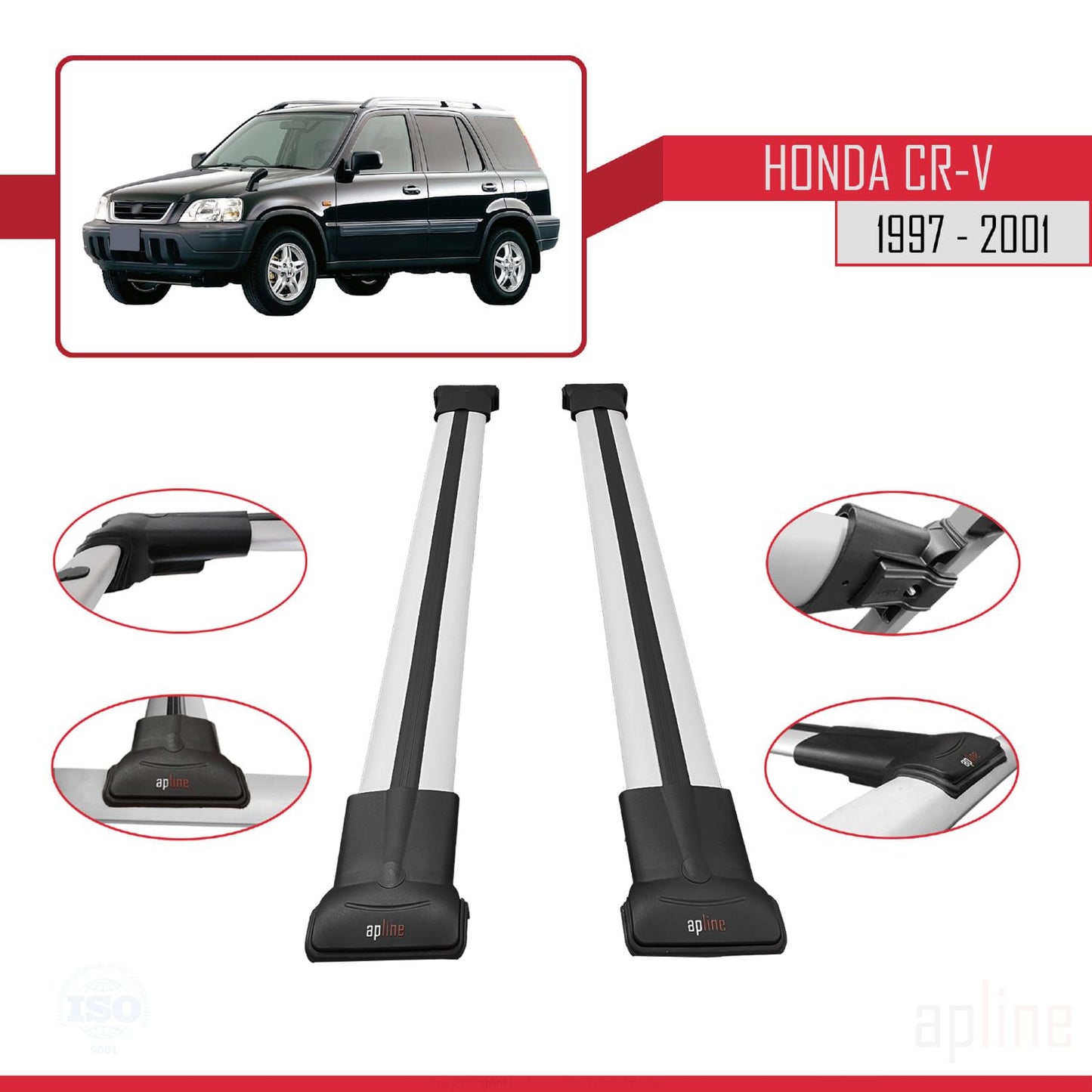 Compatible avec Honda CR-V 1997-2001 FLY Model Barres de Toit Railing Porte-Bagages de Voiture Gris Aluminium 2 Barres