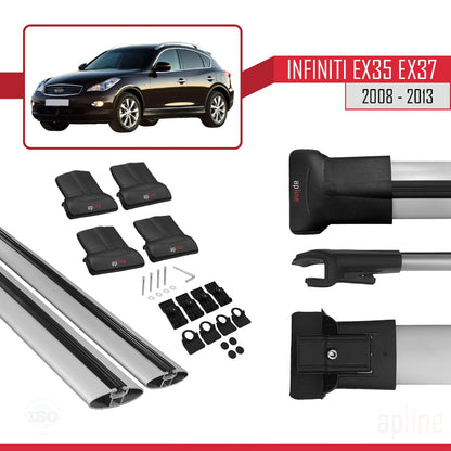 Compatible avec Infiniti EX35 EX37 2008-2013 FLY Model Barres de Toit Railing Porte-Bagages de Voiture Gris Aluminium 2 Barres