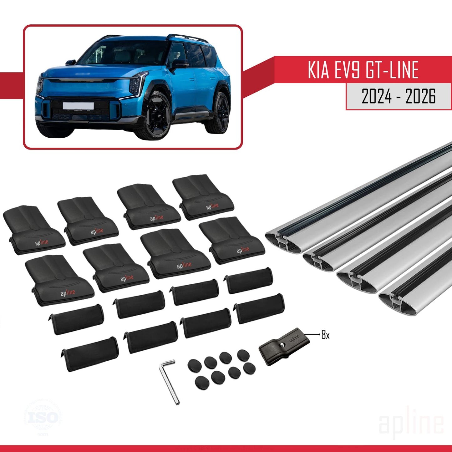Compatible avec KIA EV9 GT-LINE 2024-2025 FLY Model Barres de Toit Railing Porte-Bagages de Voiture Gris Aluminium 4 Barres