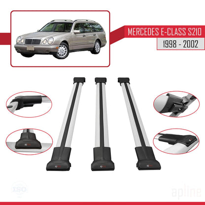 Compatible avec Mercedes E Class S210 Wagon 1998-2002 FLY Model Barres de Toit Railing Porte-Bagages de Voiture Gris Aluminium 3 Barres