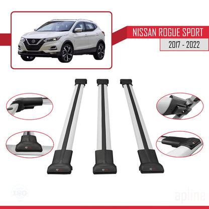 Compatible avec Nissan Rogue Sport 2017-2022 FLY Model Barres de Toit Railing Porte-Bagages de Voiture Gris Aluminium 3 Barres