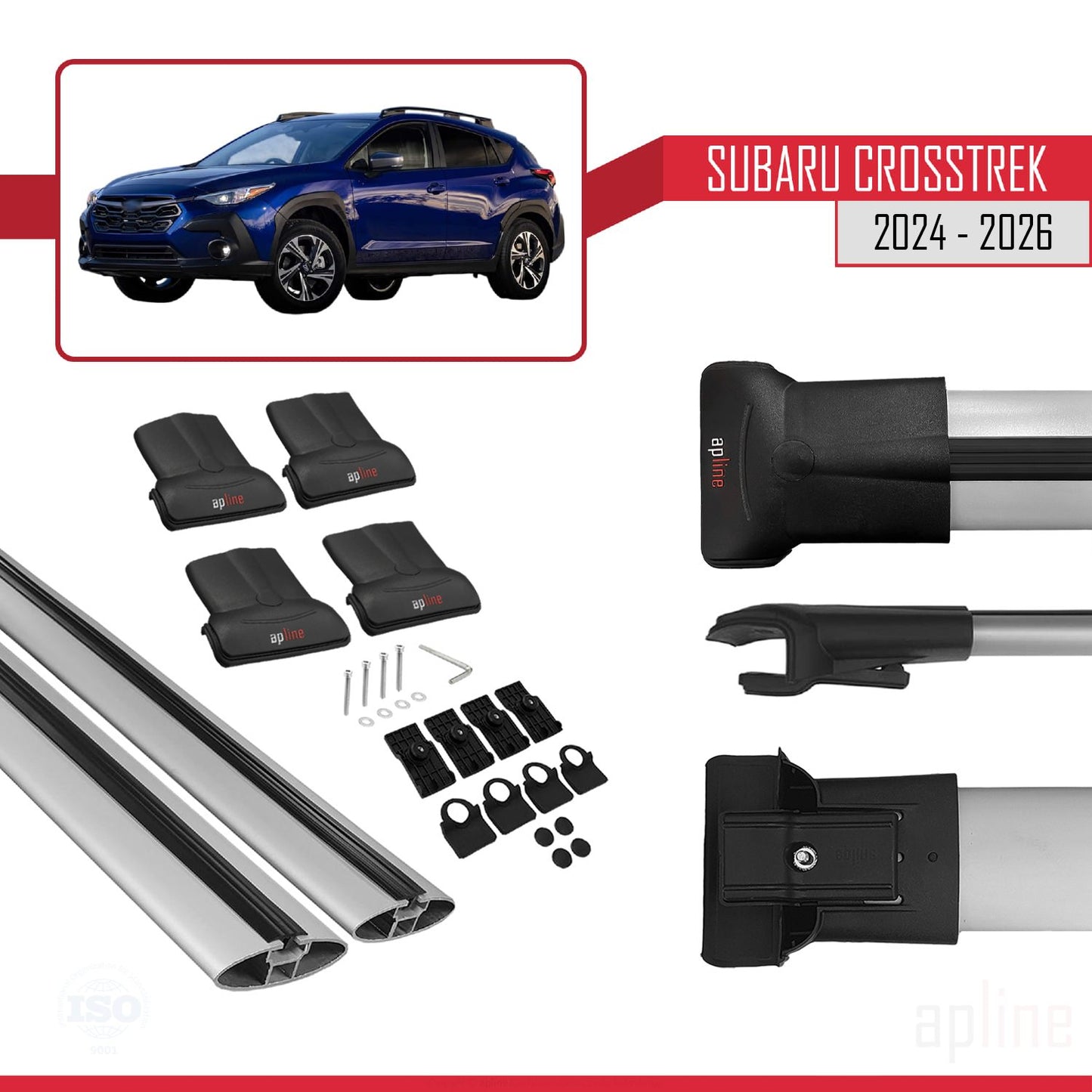 Compatible avec Subaru Crosstrek 2024-2025 FLY Model Barres de Toit Railing Porte-Bagages de Voiture Gris Aluminium 2 Barres
