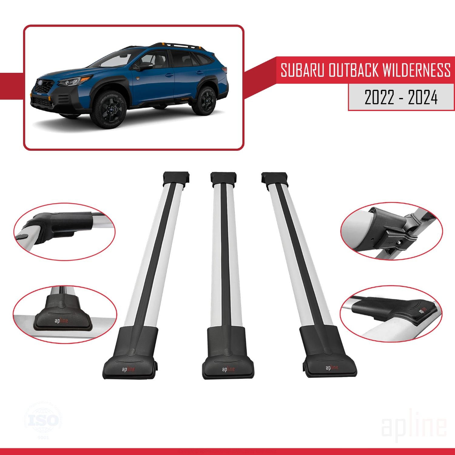 Compatible avec Subaru Outback Wilderness 2022-2024 FLY Model Barres de Toit Railing Porte-Bagages de Voiture Gris Aluminium 3 Barres