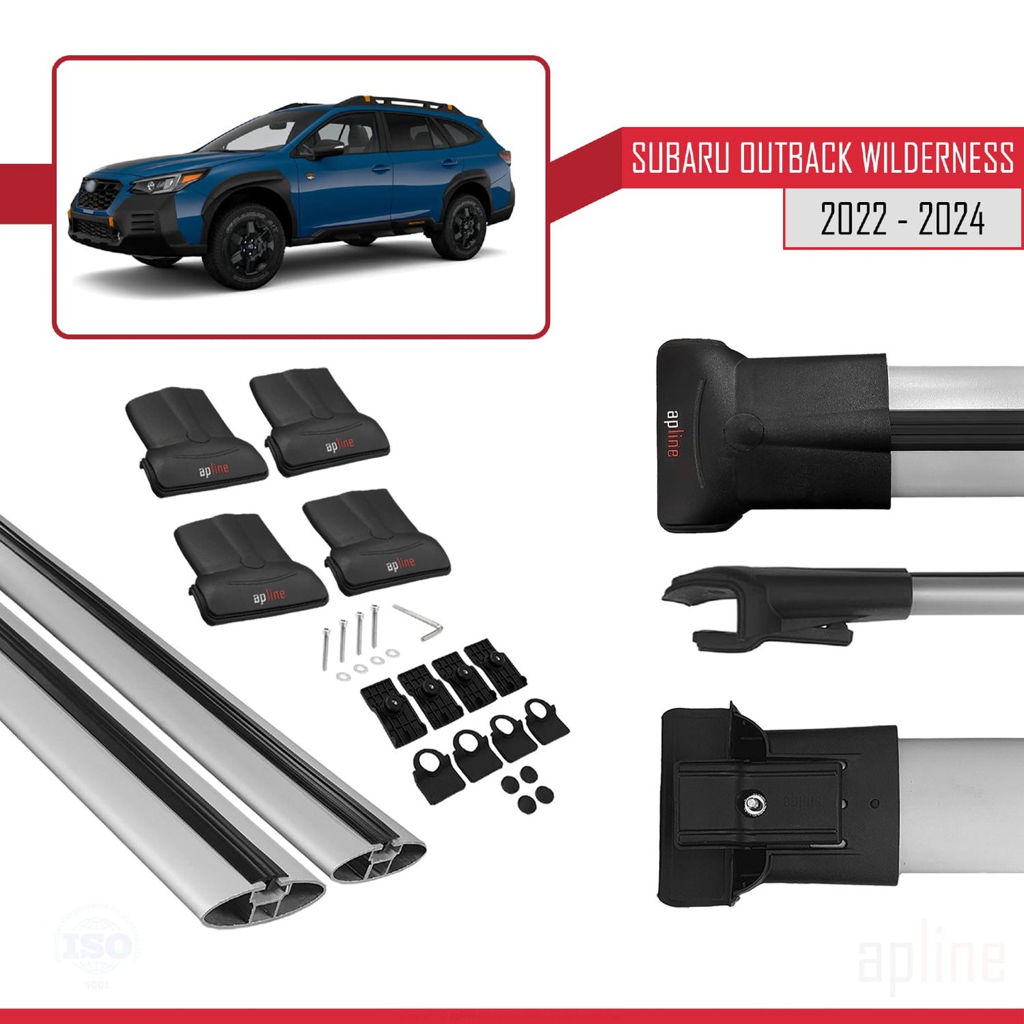 Compatible avec Subaru Outback Wilderness 2022-2024 FLY Model Barres de Toit Railing Porte-Bagages de Voiture Gris Aluminium 2 Barres