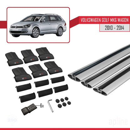 Compatible avec VW Golf Mk6 Wagon 2010-2014 FLY Model Barres de Toit Railing Porte-Bagages de Voiture Gris Aluminium 3 Barres