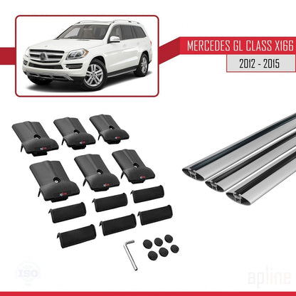 Compatible avec Mercedes Classe GL 2 (X166) Pre-Facelift 2013-2015 FLY Model Barres de Toit Railing Porte-Bagages de Voiture Gris Aluminium 3 Barres