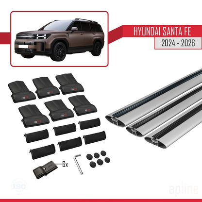 Compatible avec Hyundai Santa Fe 2024-2025 FLY Model Barres de Toit Railing Porte-Bagages de Voiture Gris Aluminium 3 Barres