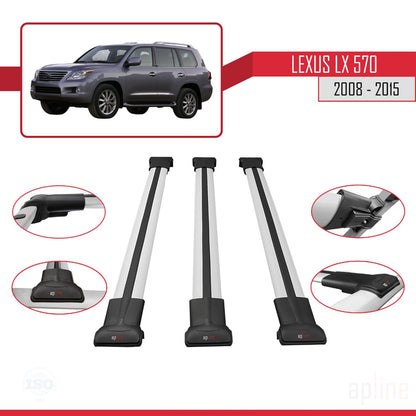 Compatible avec Lexus LX 570 2008-2015 FLY Model Barres de Toit Railing Porte-Bagages de Voiture Gris Aluminium 3 Barres
