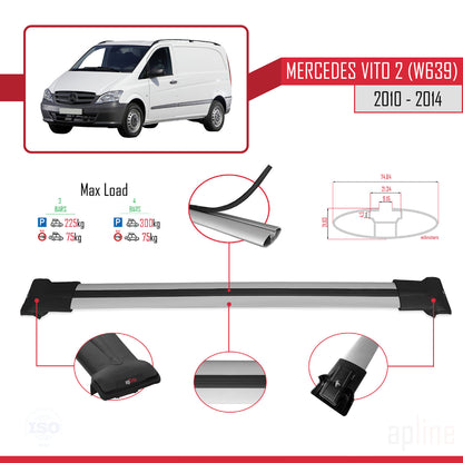 Compatible with Mercedes Vito 2 (W639) Post-Facelift 2010-2014 FLY Model Car Roof Rack Cross Bar Grey Aluminium 4 Bars