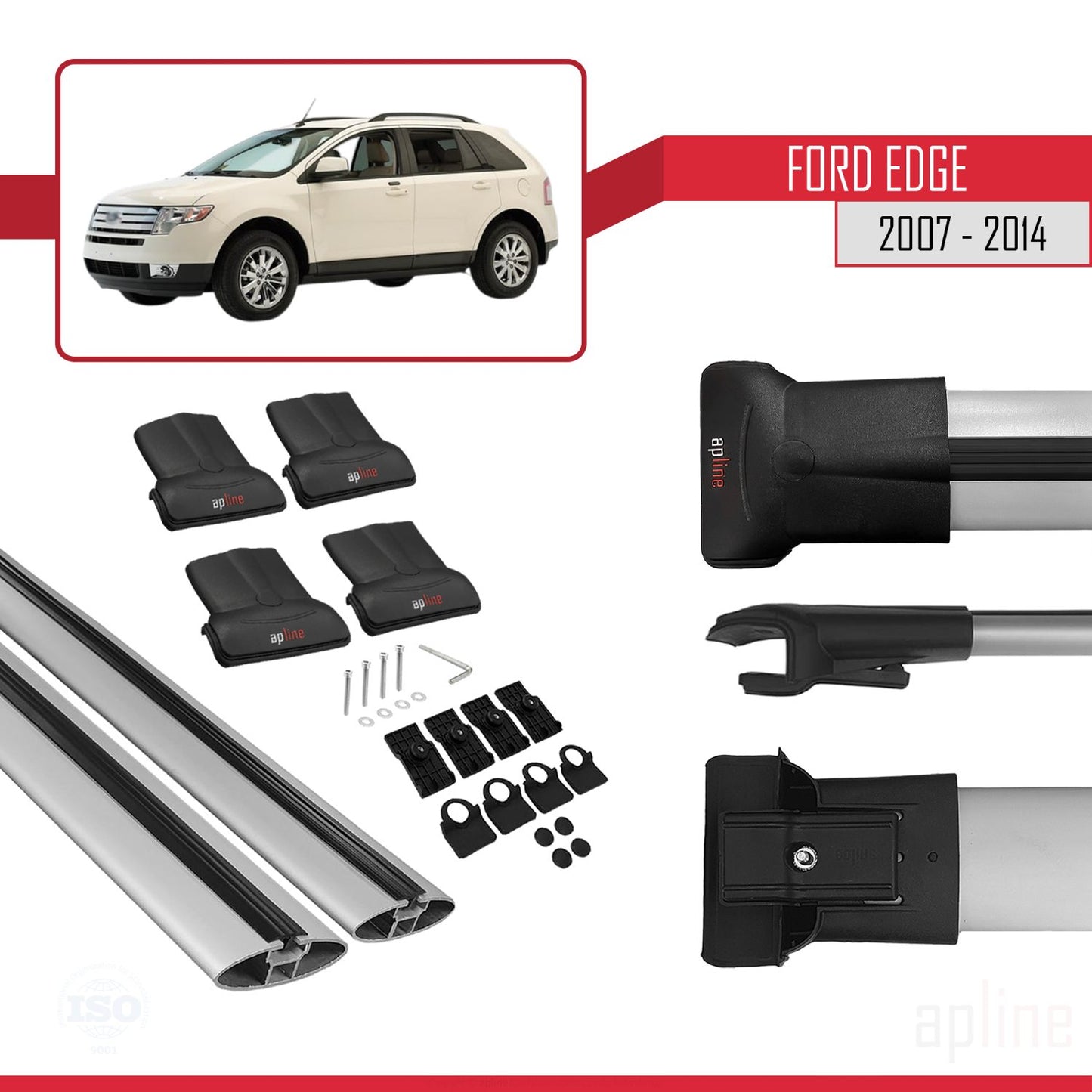 Compatible avec Ford Edge 2007-2014 FLY Model Barres de Toit Railing Porte-Bagages de Voiture Gris Aluminium 2 Barres