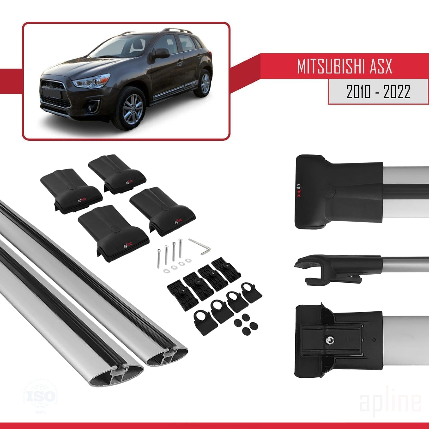 Kompatibel mit Mitsubishi ASX (GA) 2010-2022 FLY Model Relingträger Dachträger Auto Gepäckträger Grau Aluminium 2 Stangen