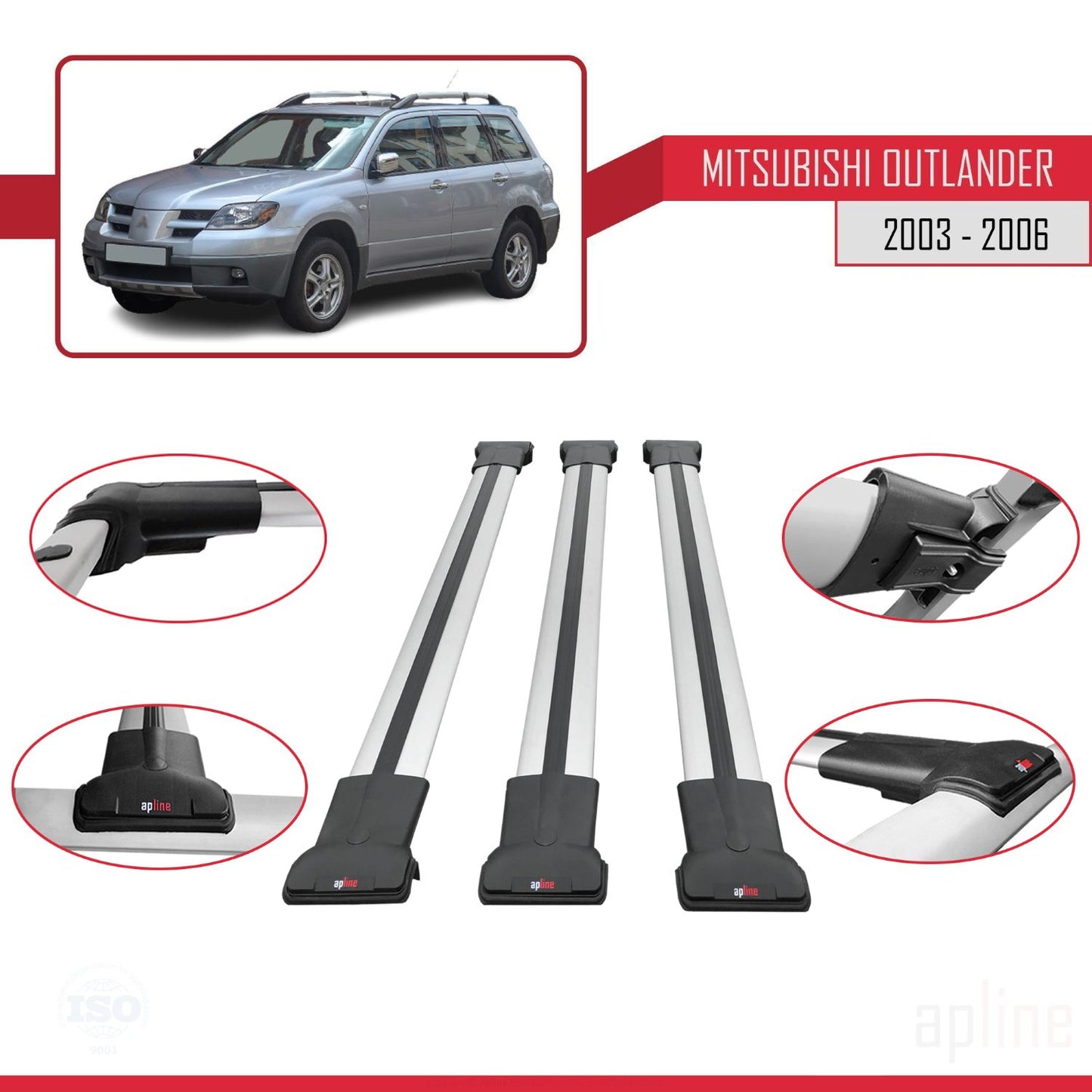 Kompatibel mit Mitsubishi Outlander 2003-2006 FLY Model Relingträger Dachträger Auto Gepäckträger Grau Aluminium 3 Stangen