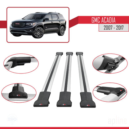 Kompatibel mit GMC Acadia 2007-2017 FLY Modell Dachreling Gepäckträger Graues Aluminium 3-Stangen