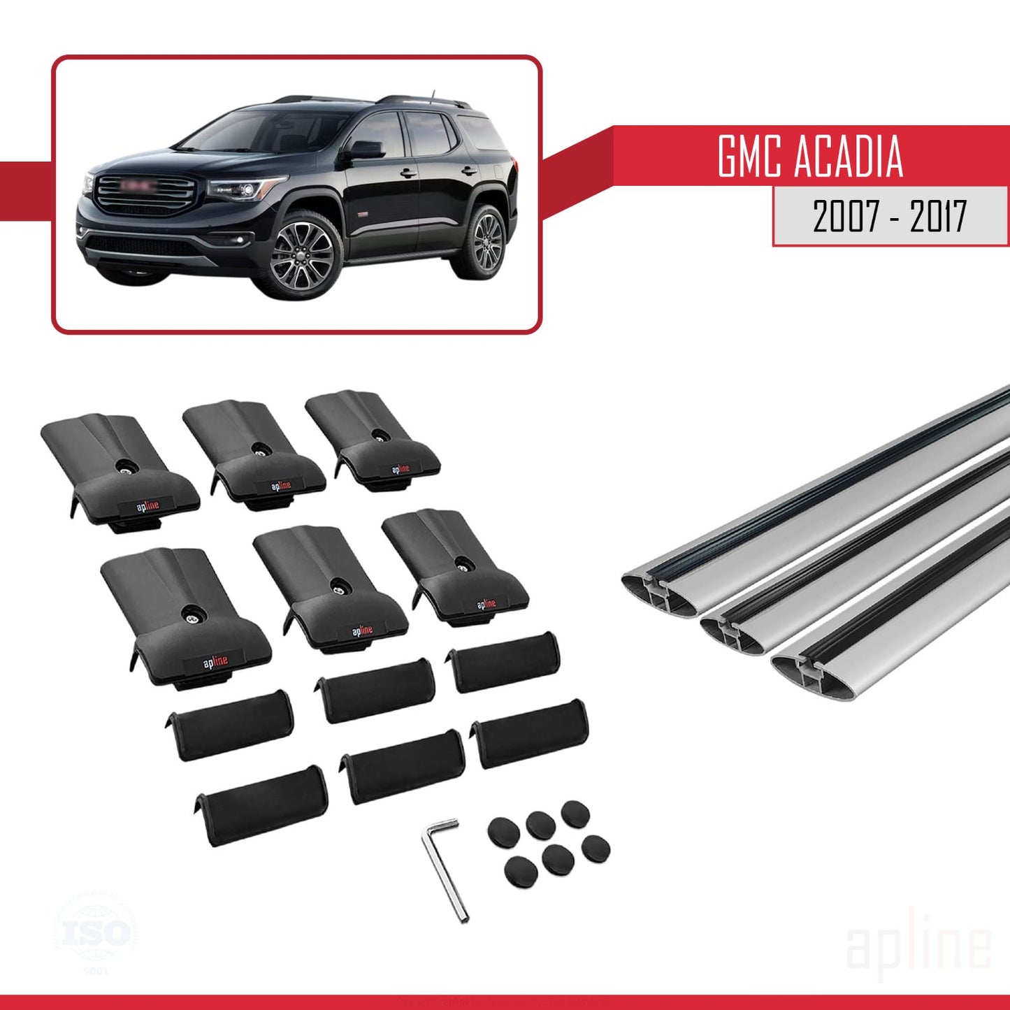 Kompatibel mit GMC Acadia 2007-2017 FLY Modell Dachreling Gepäckträger Graues Aluminium 3-Stangen