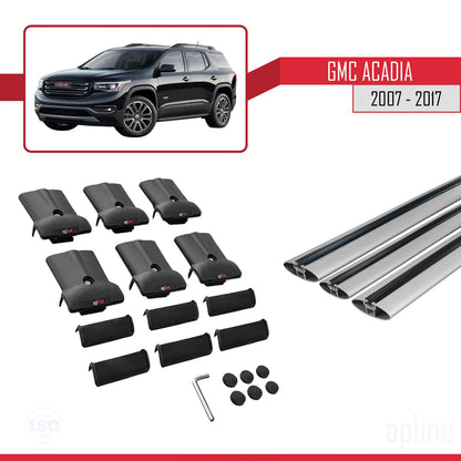 Kompatibel mit GMC Acadia 2007-2017 FLY Modell Dachreling Gepäckträger Graues Aluminium 3-Stangen