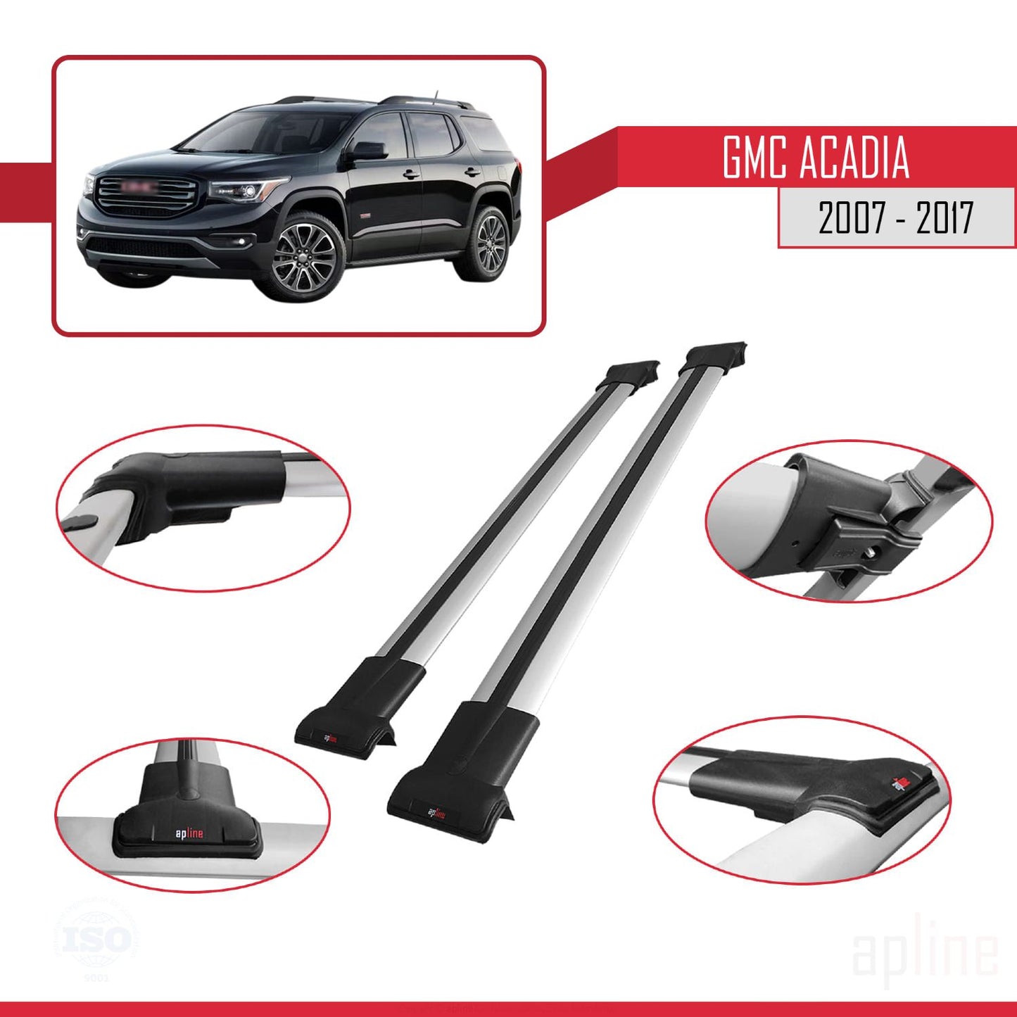 Kompatibel mit GMC Acadia 2007-2017 FLY Modell Dachreling Gepäckträger Graues Aluminium 2 Stangen