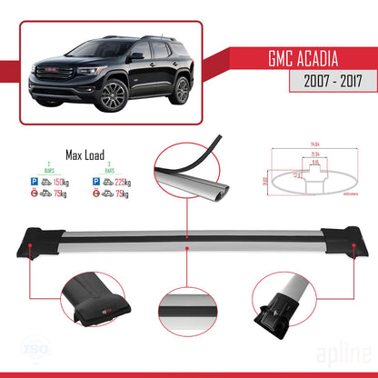 Kompatibel mit GMC Acadia 2007-2017 FLY Modell Dachreling Gepäckträger Graues Aluminium 2 Stangen