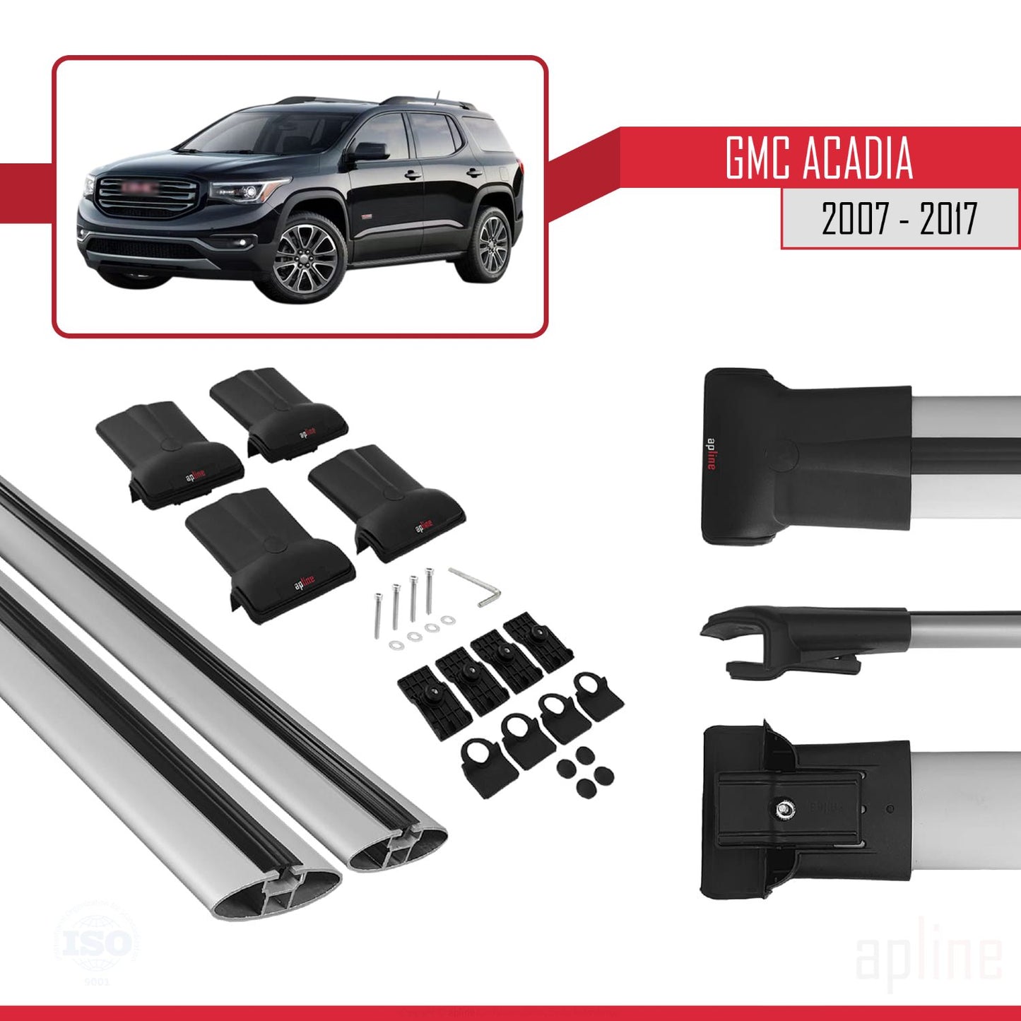 Kompatibel mit GMC Acadia 2007-2017 FLY Modell Dachreling Gepäckträger Graues Aluminium 2 Stangen