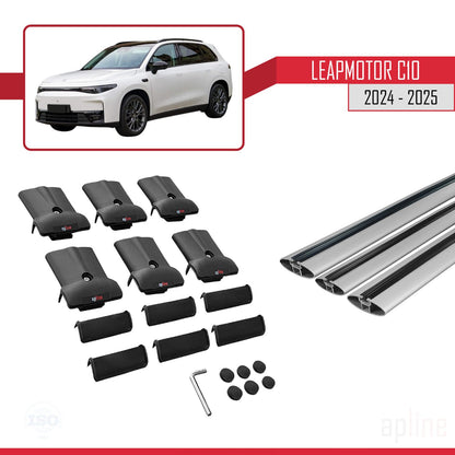 Kompatibel mit LEAPMOTOR C10 2024-2025 FLY Model Relingträger Dachträger Auto Gepäckträger Grau Aluminium 3 Stangen