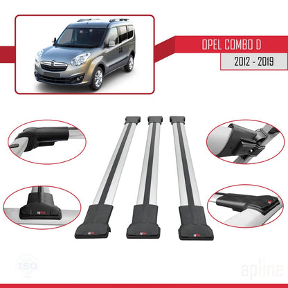 Compatible avec Opel Combo D 2012-2018 FLY Model Barres de Toit Railing Porte-Bagages de Voiture Gris Aluminium 3 Barres