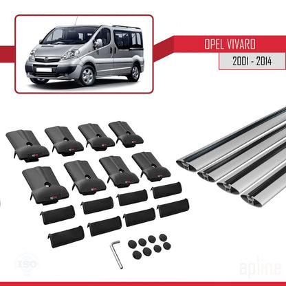 Compatible avec Opel Vivaro A 2001-2014 FLY Model Barres de Toit Railing Porte-Bagages de Voiture Gris Aluminium 4 Barres
