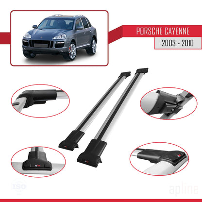 Compatible avec Porsche Cayenne (9PA) 2003-2010 FLY Model Barres de Toit Railing Porte-Bagages de Voiture Gris Aluminium 2 Barres