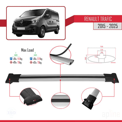 Compatible with Renault Trafic 3 (X82) 2015-2025 FLY Model Car Roof Rack Cross Bar Grey Aluminium 2 Bars