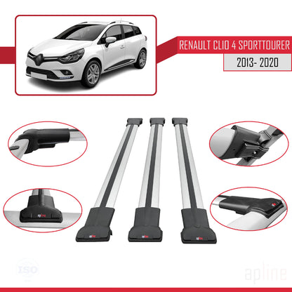 Compatible avec Renault Clio 4 ST 2013-2020 FLY Model Barres de Toit Railing Porte-Bagages de Voiture Gris Aluminium 3 Barres