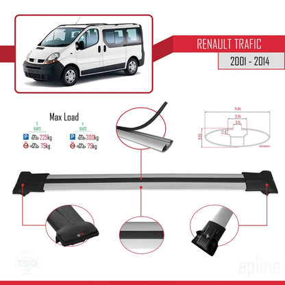 Kompatibel mit Renault Trafic 2 (X83) 2001-2014 FLY Model Relingträger Dachträger Auto Gepäckträger Grau Aluminium 3 Stangen
