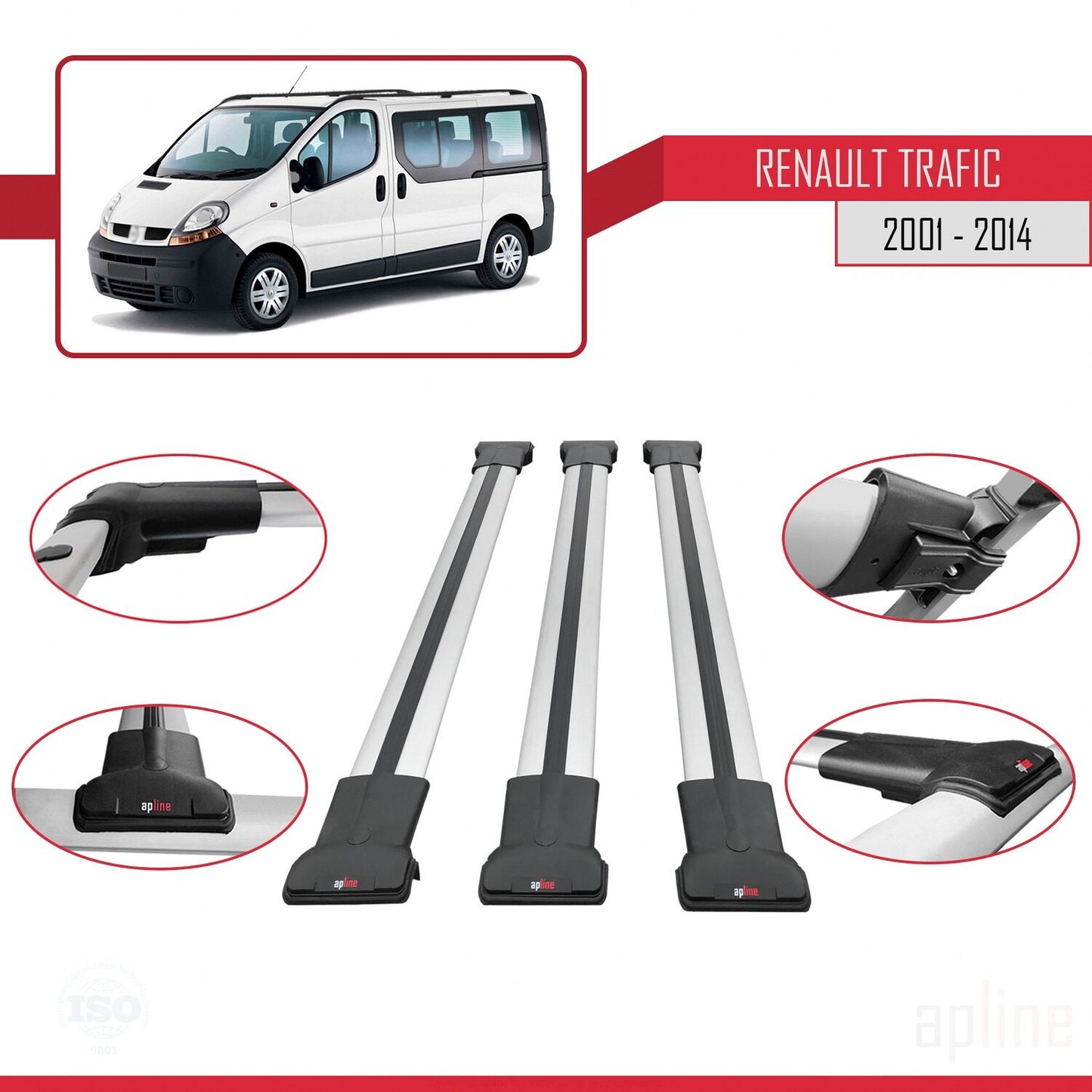 Kompatibel mit Renault Trafic 2 (X83) 2001-2014 FLY Model Relingträger Dachträger Auto Gepäckträger Grau Aluminium 3 Stangen