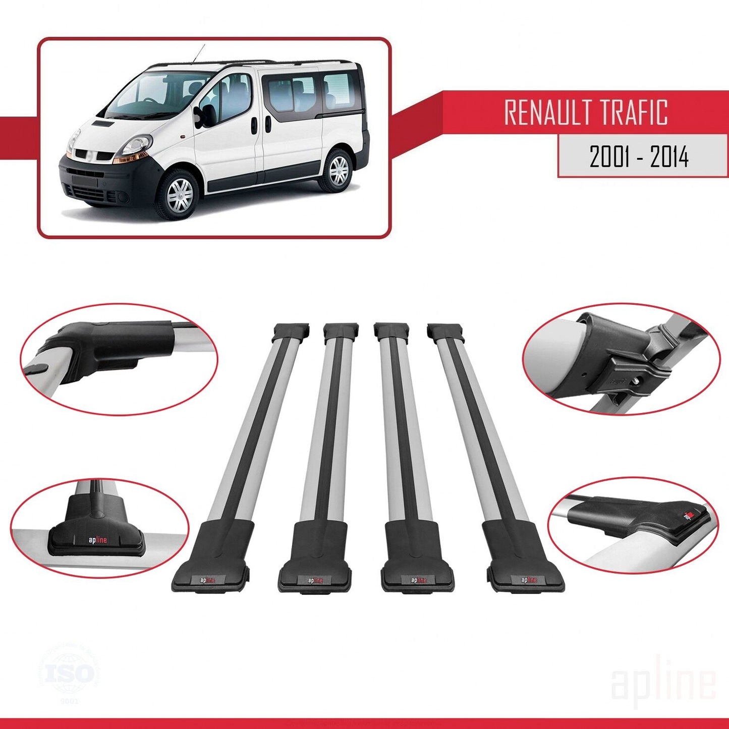 Kompatibel mit Renault Trafic 2 (X83) 2001-2014 FLY Model Relingträger Dachträger Auto Gepäckträger Grau Aluminium 4 Stangen