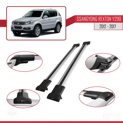 Compatible with Ssangyong Rexton (Y290) 2012-2017 FLY Model Car Roof Rack Cross Bar Grey Aluminium 2 Bars