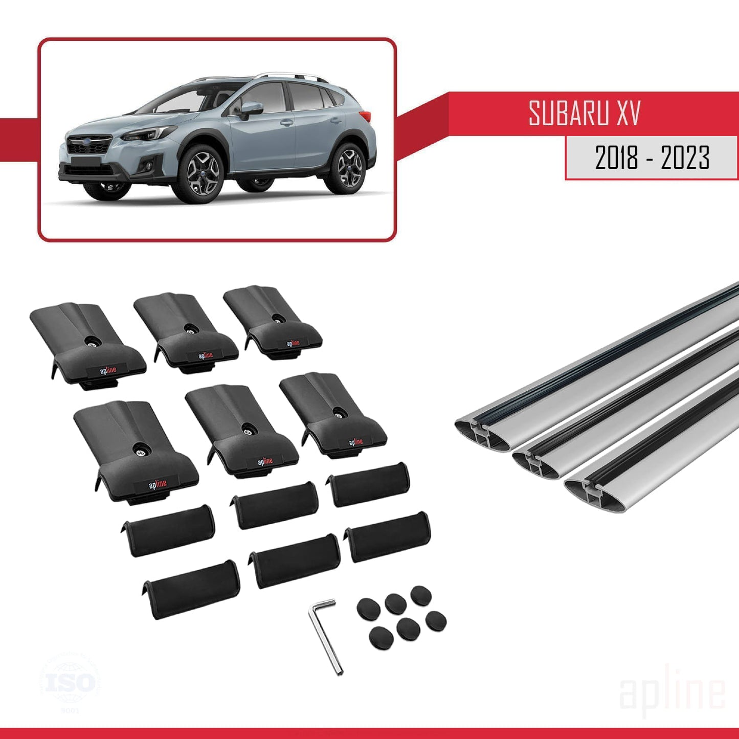 Compatible avec Subaru XV 2 2018-2023 FLY Model Barres de Toit Railing Porte-Bagages de Voiture Gris Aluminium 3 Barres