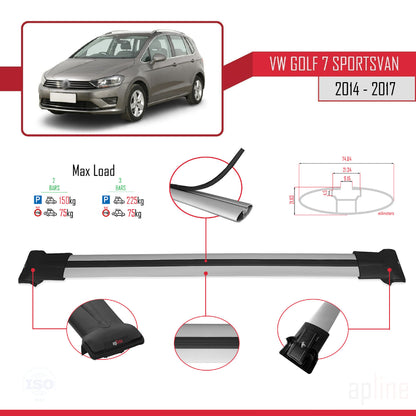 Compatible avec Volkswagen Golf Sportvan 2014-2017 FLY Model Barres de Toit Railing Porte-Bagages de Voiture Gris Aluminium 2 Barres