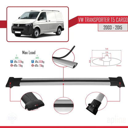 Compatible avec Volkswagen T5 Transporter 2003-2015 FLY Model Barres de Toit Railing Porte-Bagages de Voiture Gris Aluminium 4 Barres